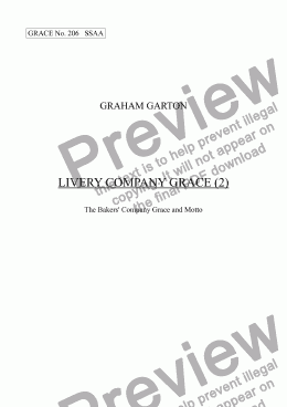 page one of GRACE - No.206 of 252 GARTON GRACES Mainly for  Female Voices but sometimes Mixed. ’LIVERY COMPANY GRACE (2)’ for The Bakers’ Company, SSAA a cappella 