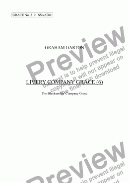 page one of GRACE - No.209 of 252 GARTON GRACES Mainly for  Female Voices but sometimes Mixed. ’LIVERY COMPANY GRACE (6)’ for The Blacksmiths’ Company, SSAA(Div.)