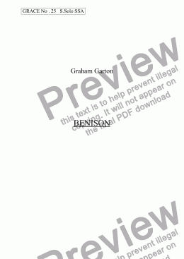 page one of GRACE - No.25 of 252 GARTON GRACES Mainly for  Female Voices but sometimes Mixed. ’BENISON’ Solo Soprano SSA a cappella