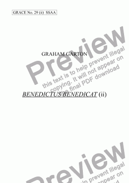 page one of GRACE - No.29ii of 252 GARTON GRACES Mainly for  Female Voices but sometimes Mixed. ’BENEDICTUS BENEDICATUR’ for SSAA a cappella