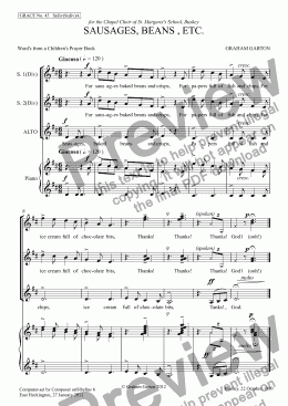 page one of GRACE - No.45 of 252 GARTON GRACES Mainly for  Female Voices but sometimes Mixed. 'SAUSAGES, BEANS , ETC.' Light-hearted Grace for SSSSAA a cappella