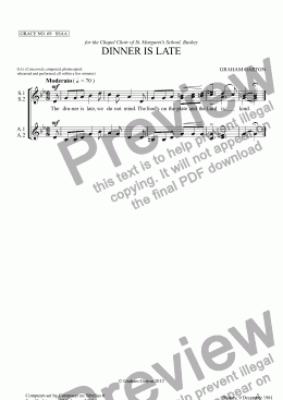 page one of GRACE - No.69 of 252 GARTON GRACES Mainly for  Female Voices but sometimes Mixed. ’DINNER IS LATE’ for SSAA a cappella