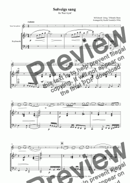 page one of Solveigs sang for Bb Tenor Saxophone & Keyboard