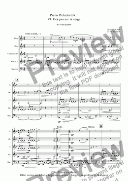 page one of Debussy: Piano Preludes Bk.1: VI. Des pas sur la neige (Footprints in the snow)(wind quintet)