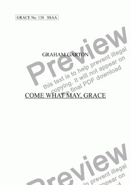 page one of GRACE - No.138 of 252 GARTON GRACES Mainly for  Female Voices but sometimes Mixed. 'COME WHAT MAY, GRACE' SSAA a cappella