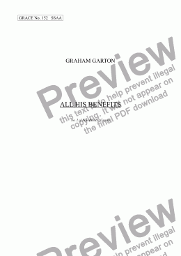 page one of GRACE - No.152 of 252 GARTON GRACES Mainly for  Female Voices but sometimes Mixed. ’ALL HIS BENEFITS’ SSAA a cappella
