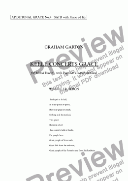 page one of GRACE - Additional GRACE No.4 to 246 GARTON GRACES Mainly for  Female Voices but sometimes Mixed. ’KEELE CONCERTS GRACE’ SATB with Optional Piano Accompaniment