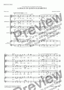 page one of GRACE - No.58 of 252 GARTON GRACES Mainly for  Female Voices but sometimes Mixed. 'A GRACE OF QUEEN ELIZABETH I' SSAA a cappella