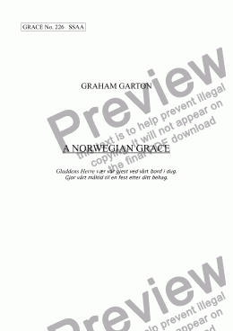 page one of GRACE - No.226 of 252 GARTON GRACES Mainly for  Female Voices but sometimes Mixed. 'A NORWEGIAN GRACE' SSAA a cappella