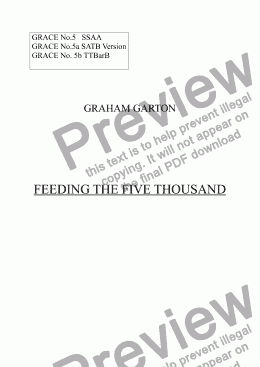 page one of GRACE - No.5 of 252 GARTON GRACES Mainly for  Female Voices but sometimes Mixed. 'FEEDING THE FIVE THOUSAND' SSAA a cappella