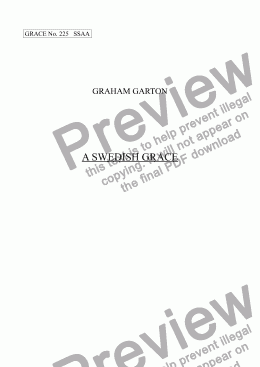 page one of GRACE - No.225 of 252 GARTON GRACES Mainly for  Female Voices but sometimes Mixed. 'A SWEDISH GRACE' for SSAA a cappella