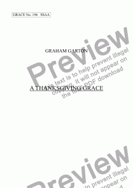 page one of GRACE - No.196 of 252 GARTON GRACES Mainly for  Female Voices but sometimes Mixed. 'A THANKSGIVING GRACE' SSAA a cappella