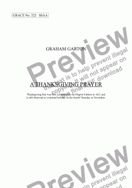 page one of GRACE - No.222 of 252 GARTON GRACES Mainly for  Female Voices but sometimes Mixed. 'A THANKSGIVING PRAYER' SSAA a cappella