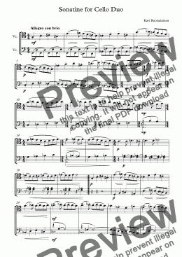 page one of Sonatine for Cello Duet