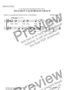 page one of GRACE - No.63 of 252 GARTON GRACES Mainly for  Female Voices but sometimes Mixed. 'AN EARLY CALIFORNIAN GRACE' for SSAA a cappella