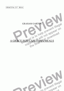 page one of GRACE - No.217 of 252 GARTON GRACES Mainly for  Female Voices but sometimes Mixed. A GRACE FOR CAFETERIA MEALS' for SSAA a cappella