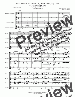 page one of Holst - Suite No. 1 in Eb movements 1-3 (for Saxophone Quartet)