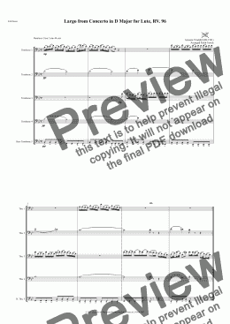 page one of Largo (from Concerto in D Major for Lute, RV. 96) for Trombone Quintet