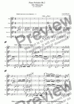 page one of Debussy: Piano Preludes Bk.1 XII. Minstrels (wind quintet)