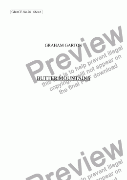 page one of GRACE - No.78 of 252 GARTON GRACES Mainly for  Female Voices but sometimes Mixed. 'BUTTER MOUNTAINS' for SSAA a cappella