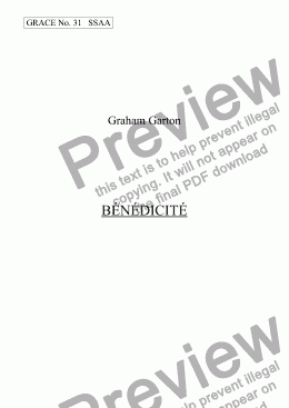 page one of GRACE - No.31 of 252 GARTON GRACES Mainly for  Female Voices but sometimes Mixed. 'BÉNÉDICITÉ' for SSAA a cappella