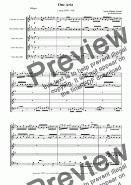 page one of One Aria, HWV 410 for Recorder Consort