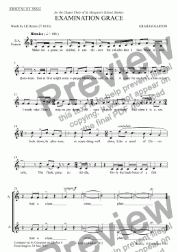 page one of GRACE - No.116 of 252 GARTON GRACES Mainly for  Female Voices but sometimes Mixed. 'EXAMINATION GRACE' for Unison Voices (2 bars Div.)