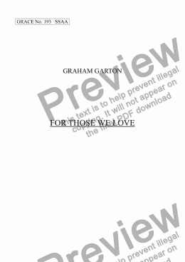 page one of GRACE - No.193 of 252 GARTON GRACES Mainly for  Female Voices but sometimes Mixed. 'FOR THOSE WE LOVE' for SSAA a cappella