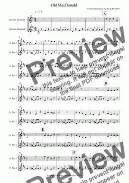 page one of Old MacDonald! for Descant Recorder Duet