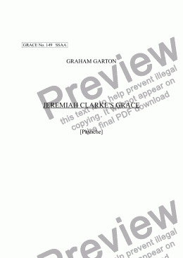 page one of GRACE - No.149 of 252 GARTON GRACES Mainly for  Female Voices but sometimes Mixed. 'JEREMIAH CLARKE’S GRACE' Pastiche for SSAA a cappella