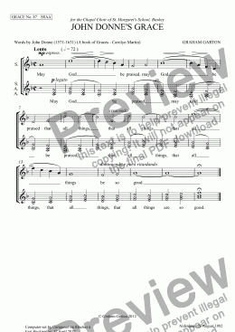 page one of GRACE - No.87 of 252 GARTON GRACES Mainly for  Female Voices but sometimes Mixed. 'JOHN DONNE’S GRACE' for SSAA a cappella