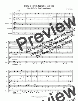 page one of Jazz Christmas Carol - Bring a Torch, Jeanette, Isabella (Woodwind Quintet)