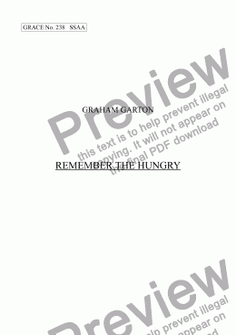 page one of GRACE - No.238 of 252 GARTON GRACES Mainly for  Female Voices but sometimes Mixed. 'REMEMBER THE HUNGRY' for SSAA a cappella