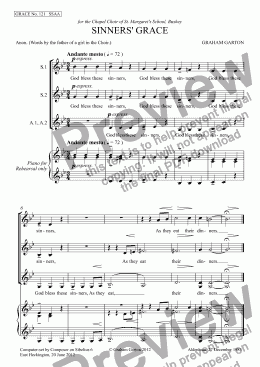 page one of GRACE - No.121 of 252 GARTON GRACES Mainly for  Female Voices but sometimes Mixed.'SINNERS' GRACE  For SSAA a cappella