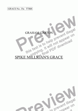 page one of GRACE - No.35a of 252 GARTON GRACES Mainly for  Female Voices but sometimes Mixed. ’SPIKE MILLIGAN’S GRACE’ A light-hearted Grace for SATB a cappella