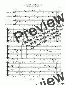 page one of German Waltz (Oktoberfest) Medley (for Clarinet Quartet)