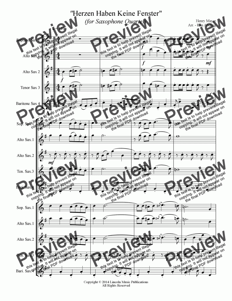 Polka Herzen Haben Keine Fenster (Saxophone Quartet SATB