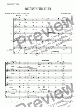 page one of GRACE - No.49 of 252 GARTON GRACES Mainly for  Female Voices but sometimes Mixed. 'THANKS TO THE FLEET' for SSAA a cappella