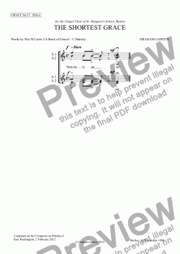 page one of GRACE - No.51 of 252 GARTON GRACES Mainly for  Female Voices but sometimes Mixed. 'THE SHORTEST GRACE' Light-hearted Grace for SSAA a cappella