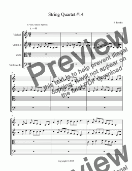 page one of String Quartet #14, movement 2