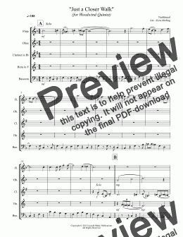 page one of Dixieland - A Closer Walk With Thee (Woodwind Quintet)