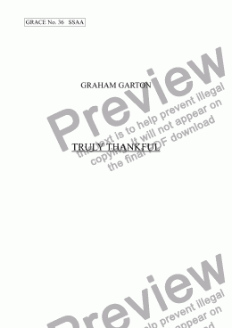 page one of GRACE - No.36 of 252 GARTON GRACES Mainly for  Female Voices but sometimes Mixed. 'TRULY THANKFUL' for SSAA a cappella