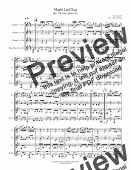 page one of Joplin - Maple Leaf Rag (Clarinet Quartet)