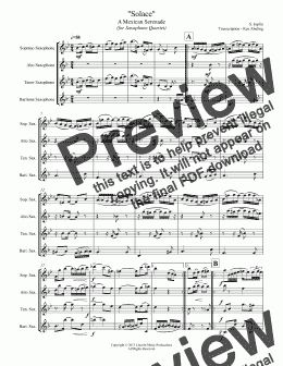 page one of Joplin - Solace (A Mexican Serenade) (Saxophone Quartet SATB)