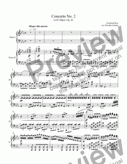 page one of Concerto No. 2 in E-flat by Ferdinand Ries, 2-piano score