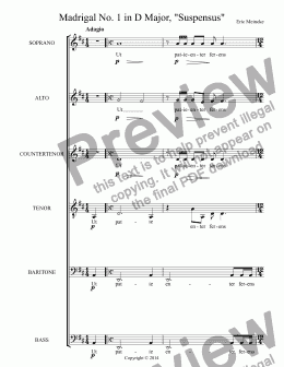 page one of Madrigal No. 1 in D Major, "Suspensus"