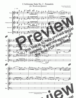 page one of Bizet - L'Arl̩sienne Suite No. 2 - Farandole (for Woodwind Quintet)