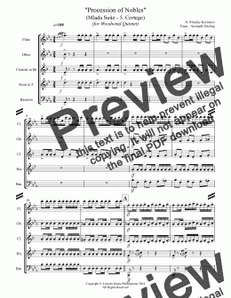 page one of Rimsky-Korsakov – “Procession of Nobles” from Mlada (for Woodwind Quintet)