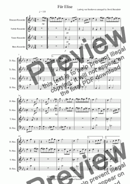 page one of Fur Elise for Recorder Quartet