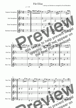 page one of Fur Elise for Saxophone Quartet